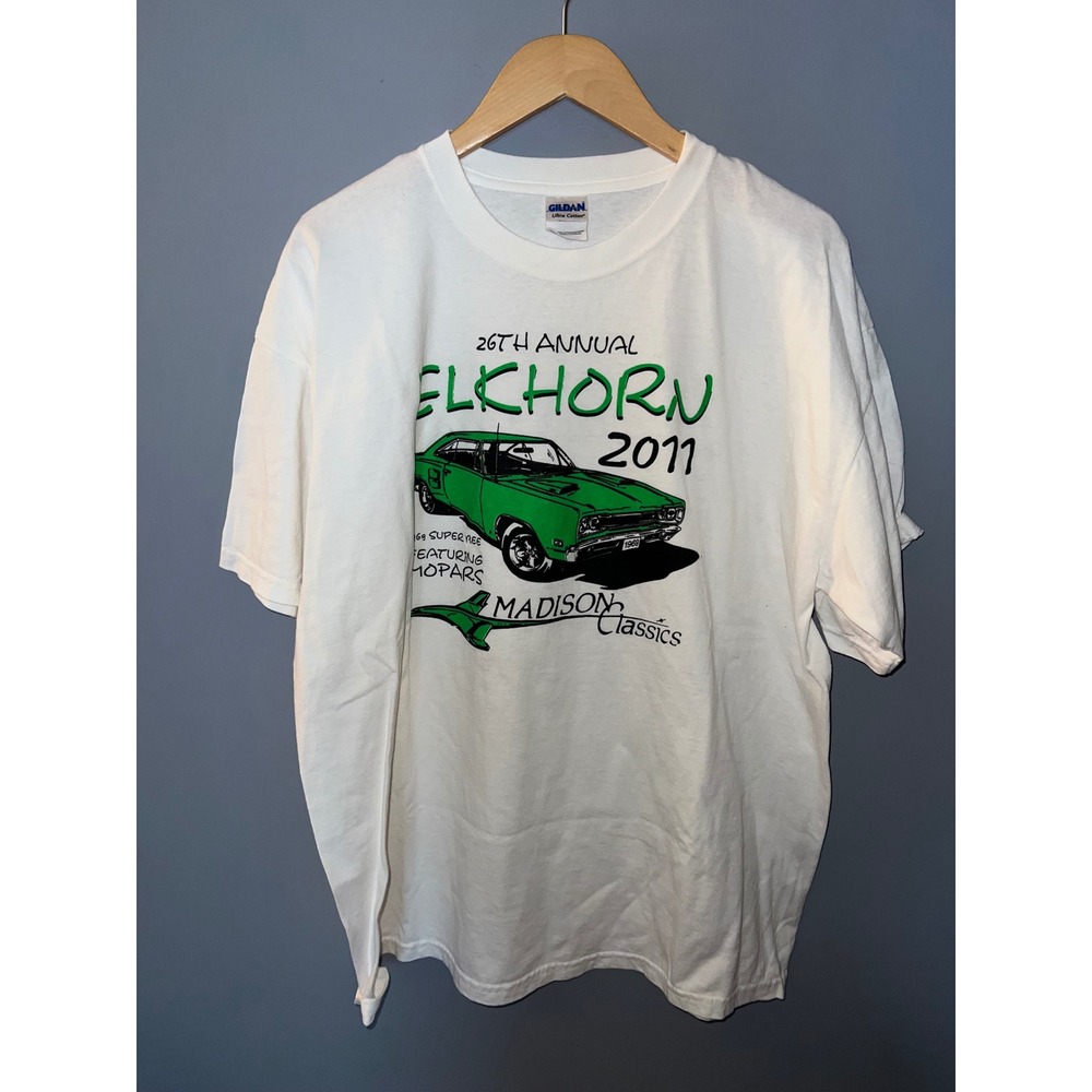 Gildan Mens White 26th Annual Elkhorn 2011 Madison Classics Super Bee T-Shirt XL